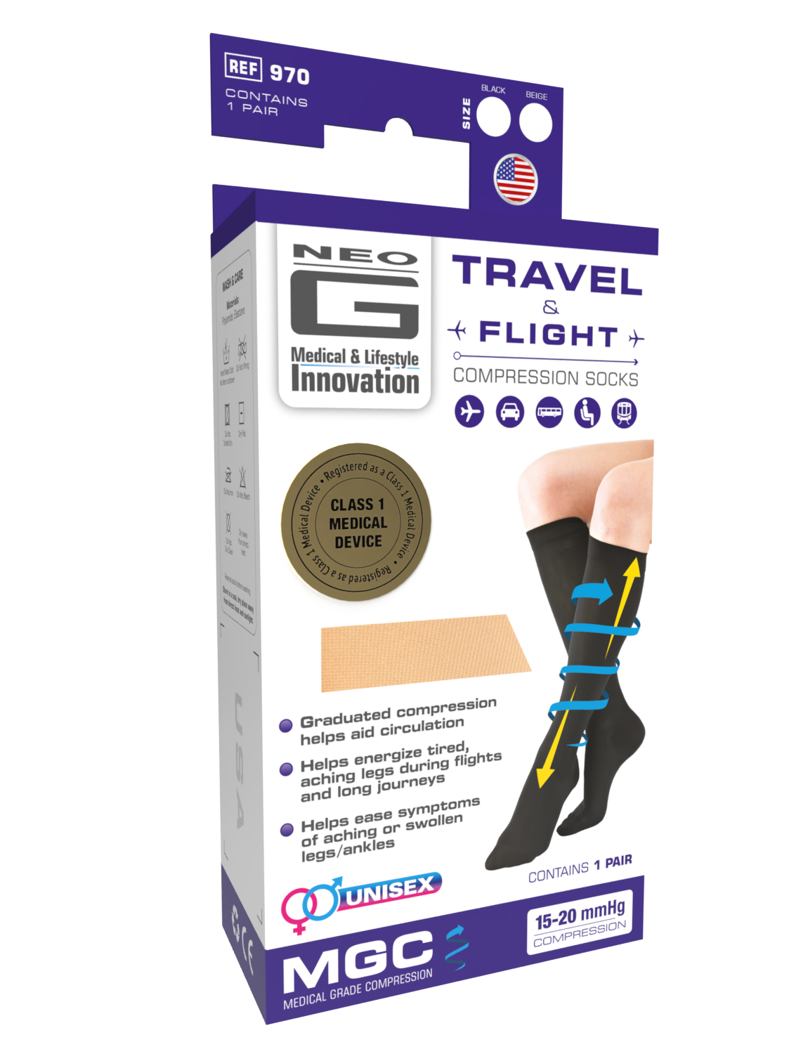1 Pack Sockshop 40 Denier Compression DVT Flight and Travel Socks Size 5-8  US